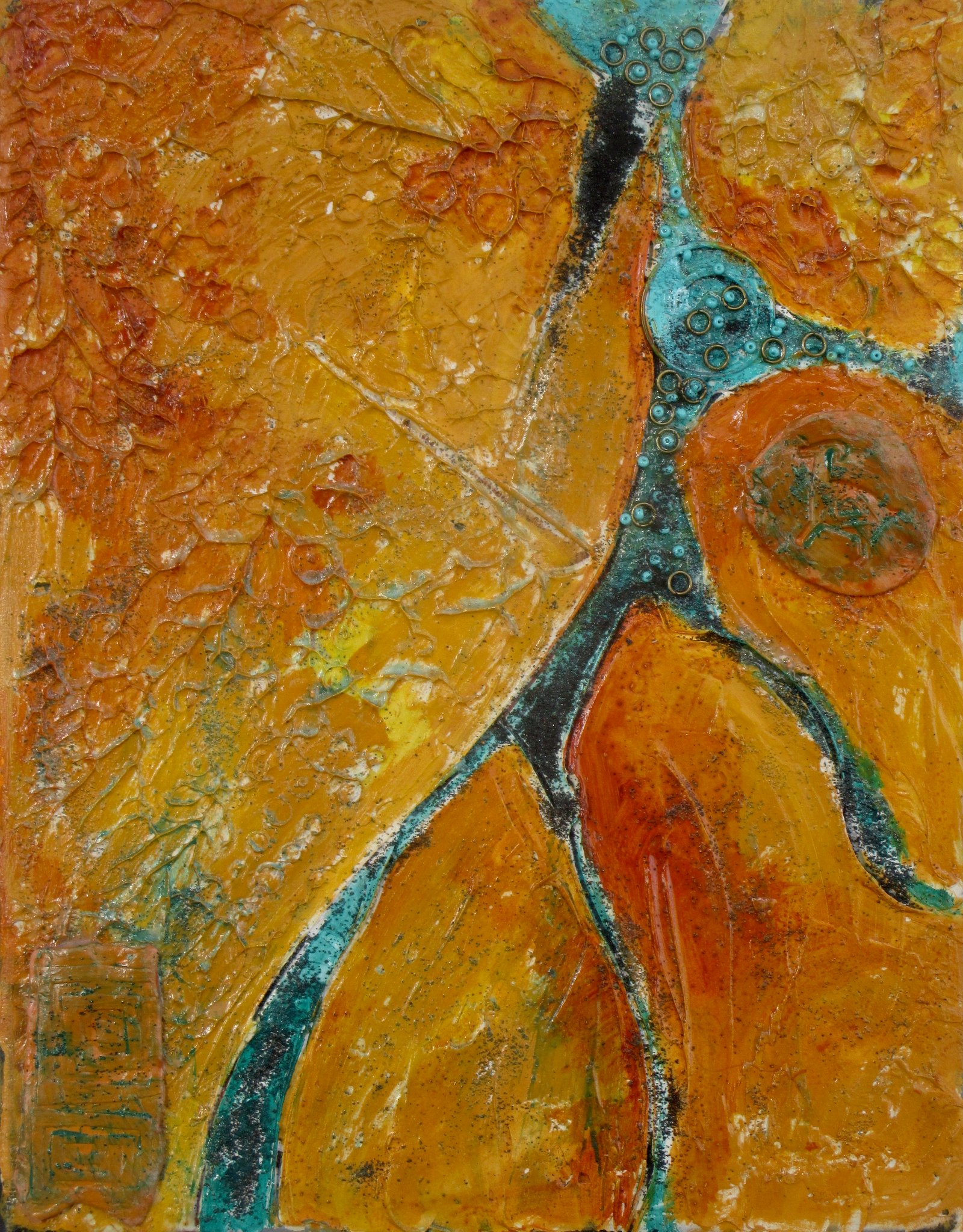 Spirit Rock I, acrylic, clay, turquoise on canvas, 11 x 14 SOLD