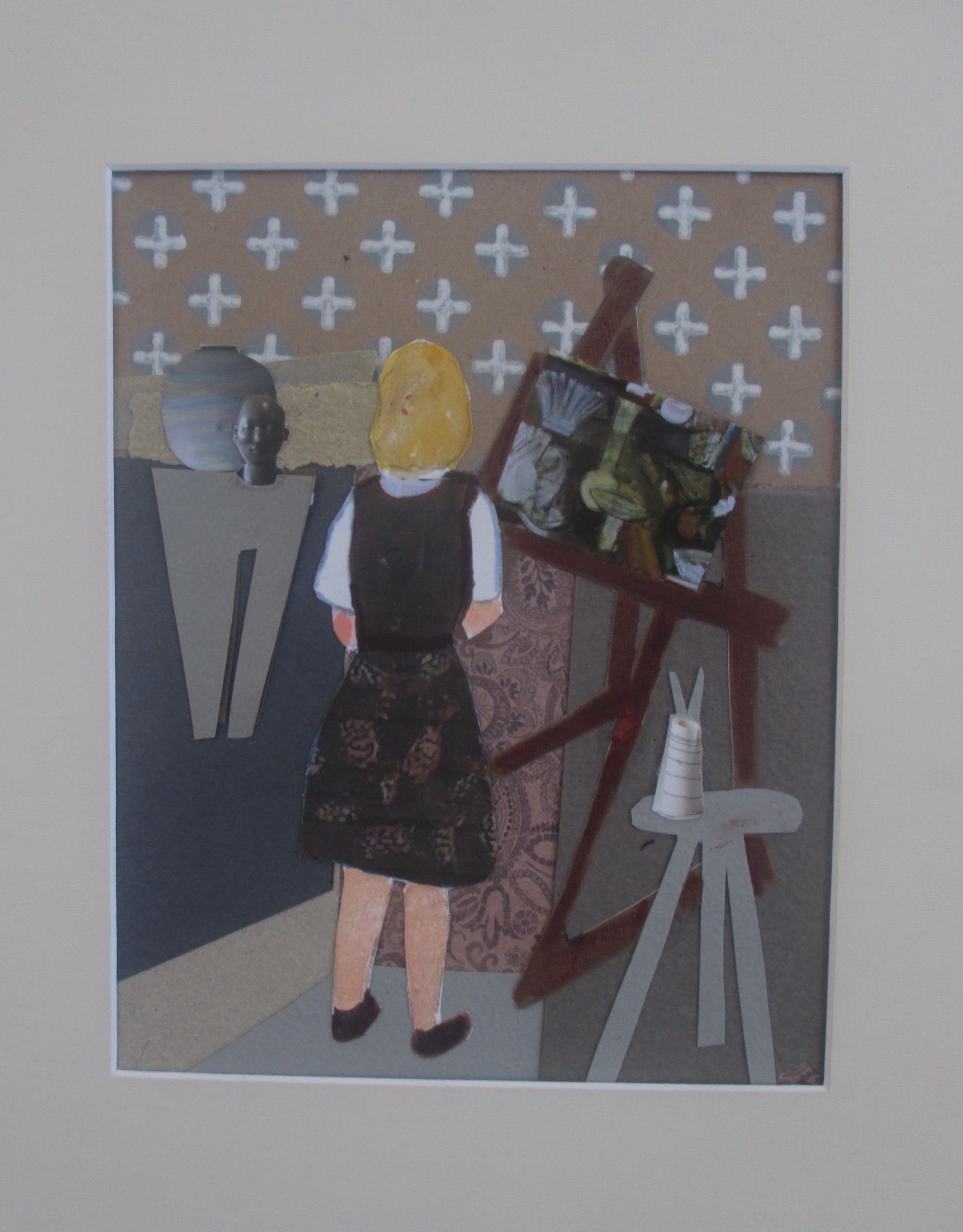 In My Studio, collage on paper, 11 x 14, matted