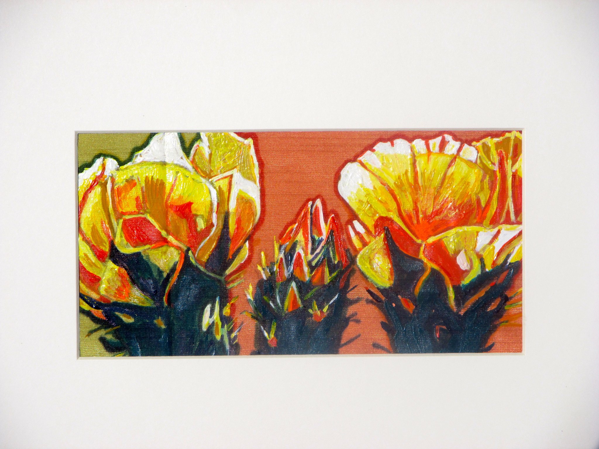 Cactus Blossom V, acrylic on silk, 11 x 14, 2017 SOLD