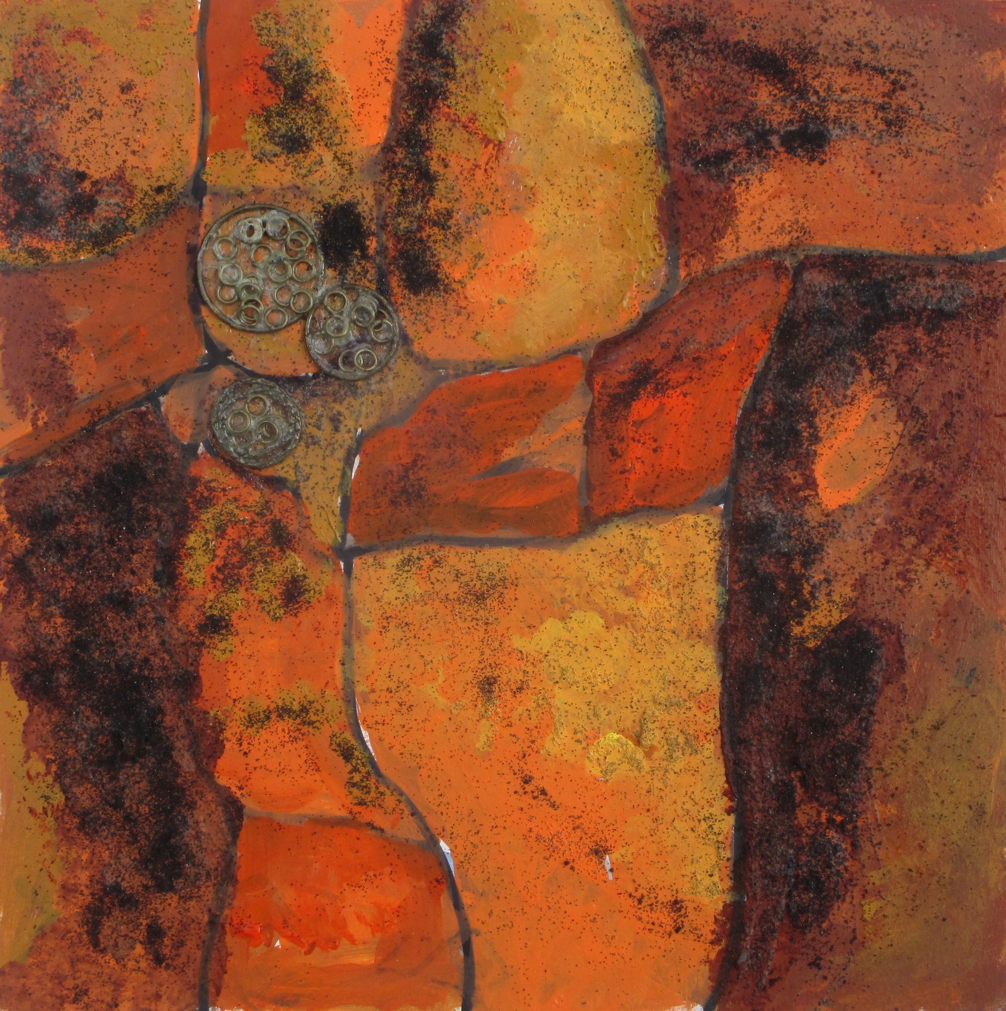 Petroglyph Rock, acrylic, clay on board, 12 x 12 