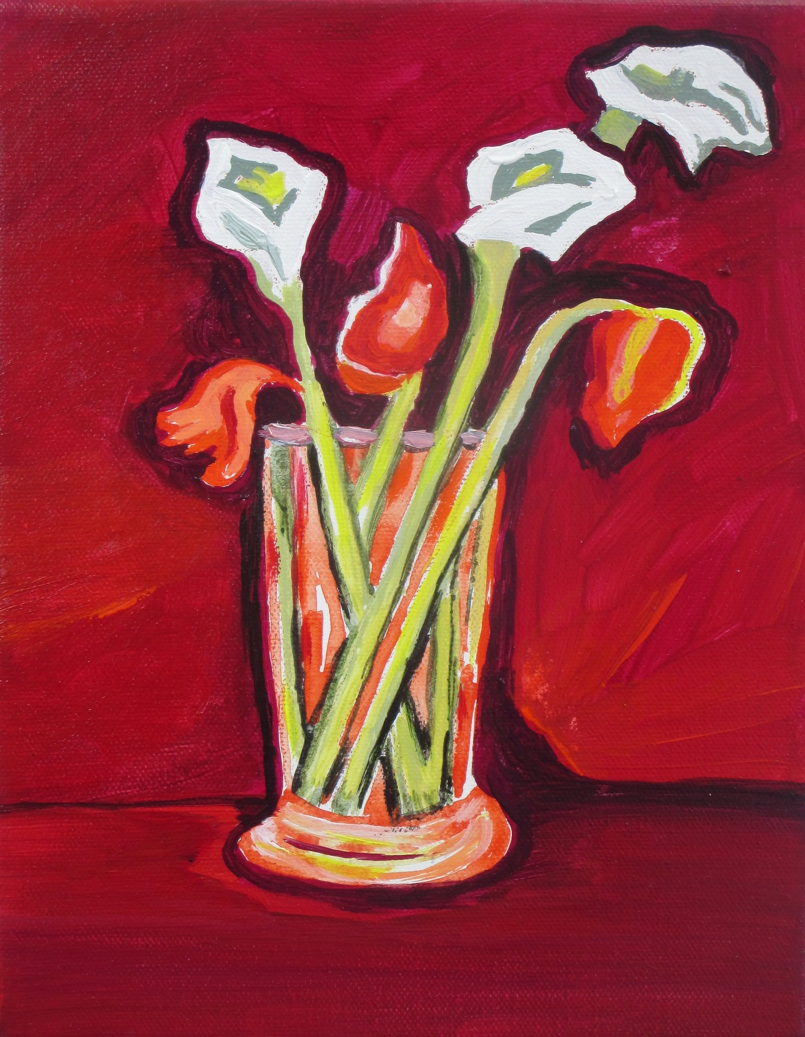 Cala Lilies, acrylic on canvas, 8 x 10 SOLD