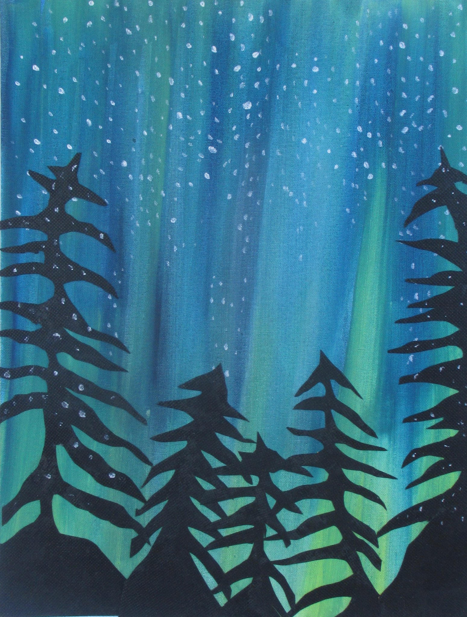 Northern Lights, mixed media, 18x14