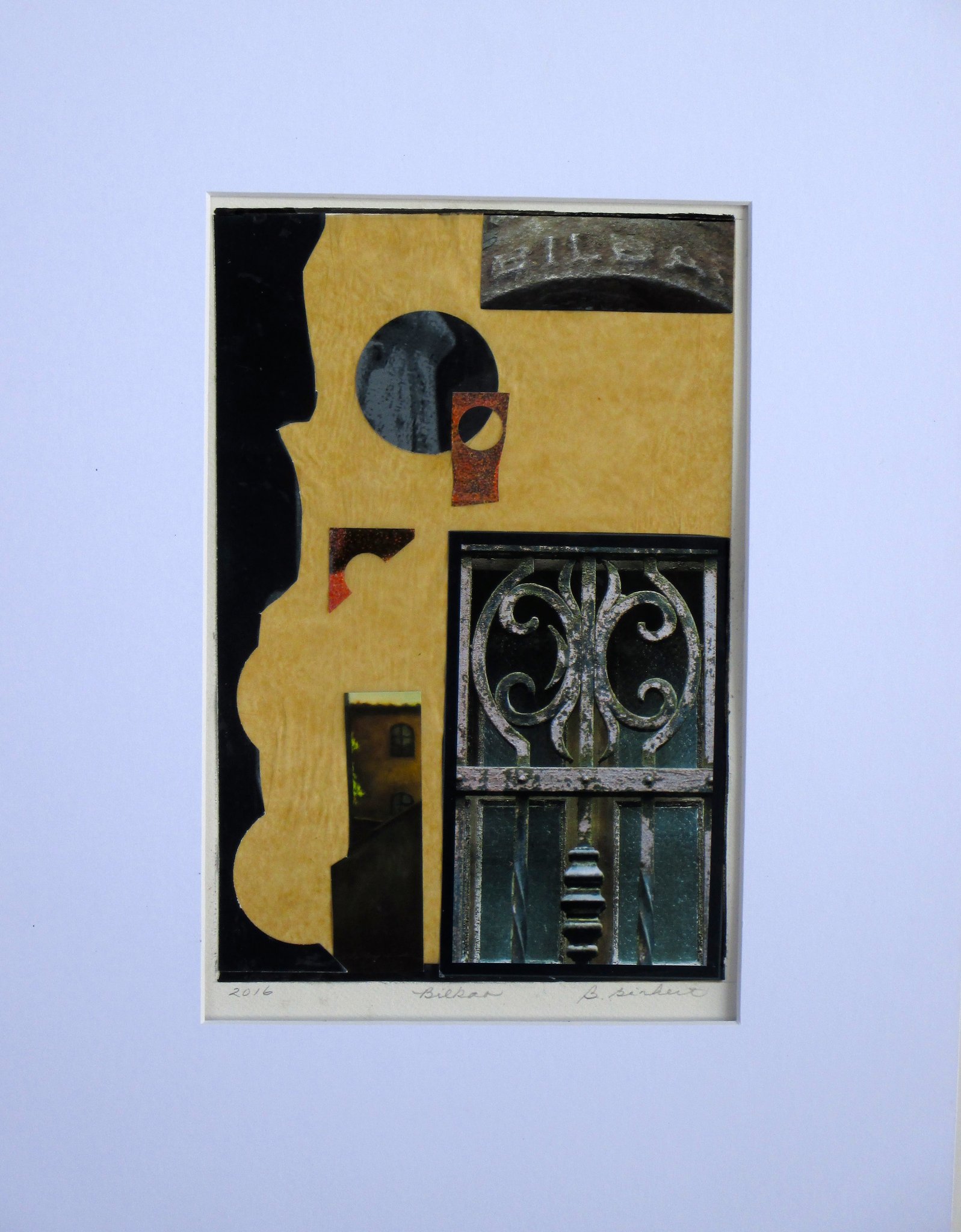 Bilbao II, collage on paper, 14 x 18, matted