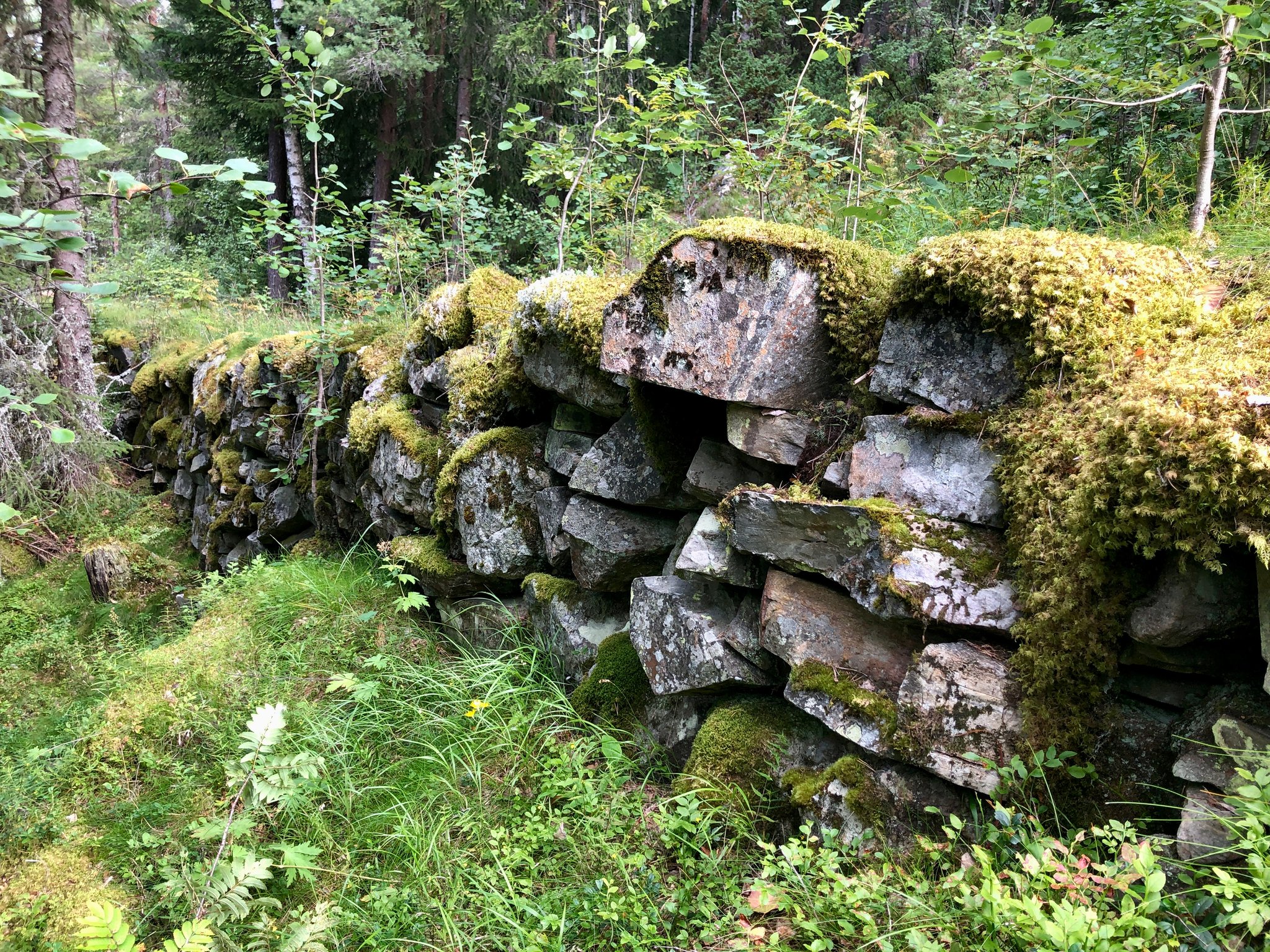 flere steder kann man ser de gamle støttemurene som den dagen i dag støtter veien