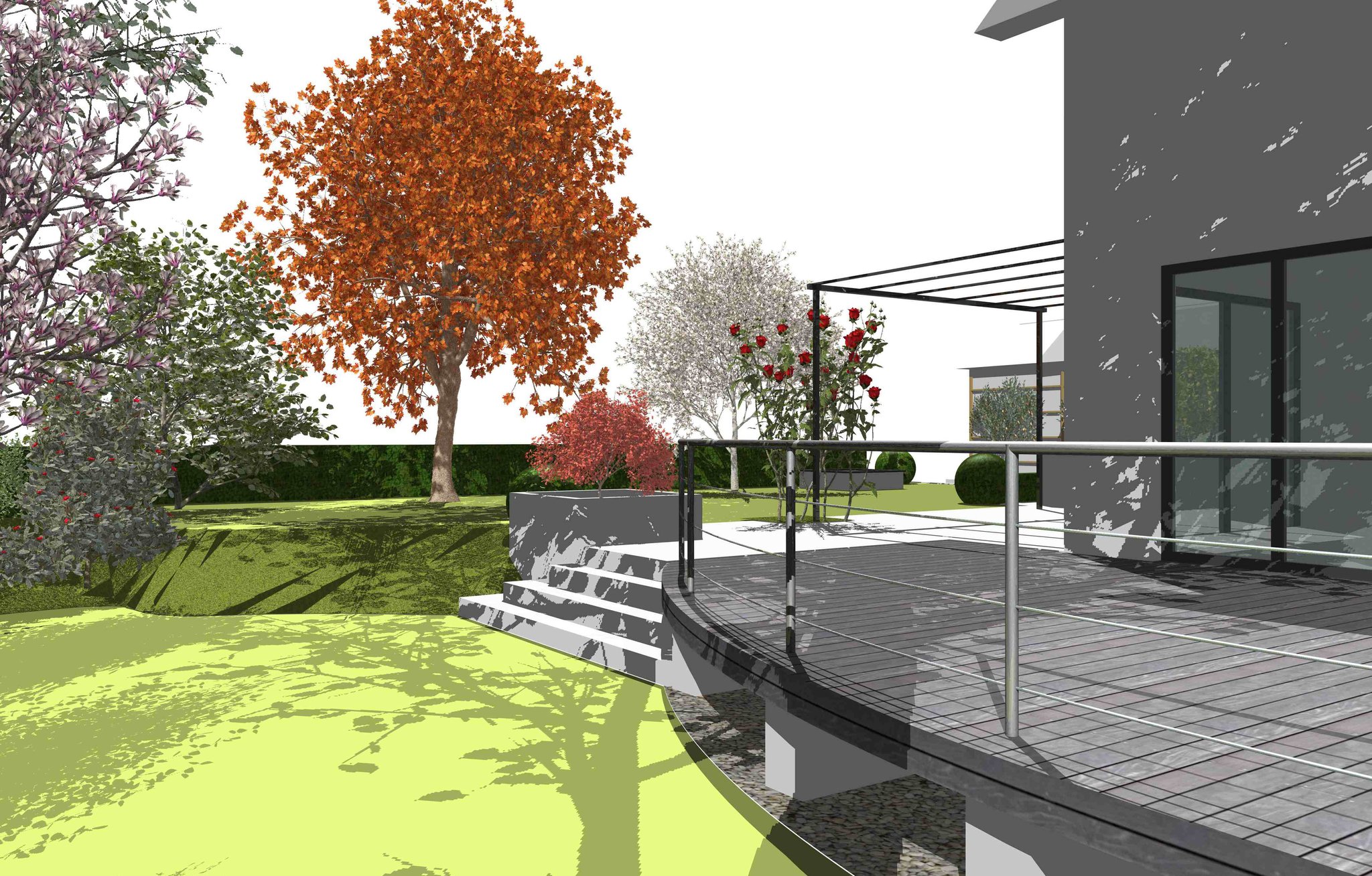 CAD-Plan Blick von unterer Rasenebene