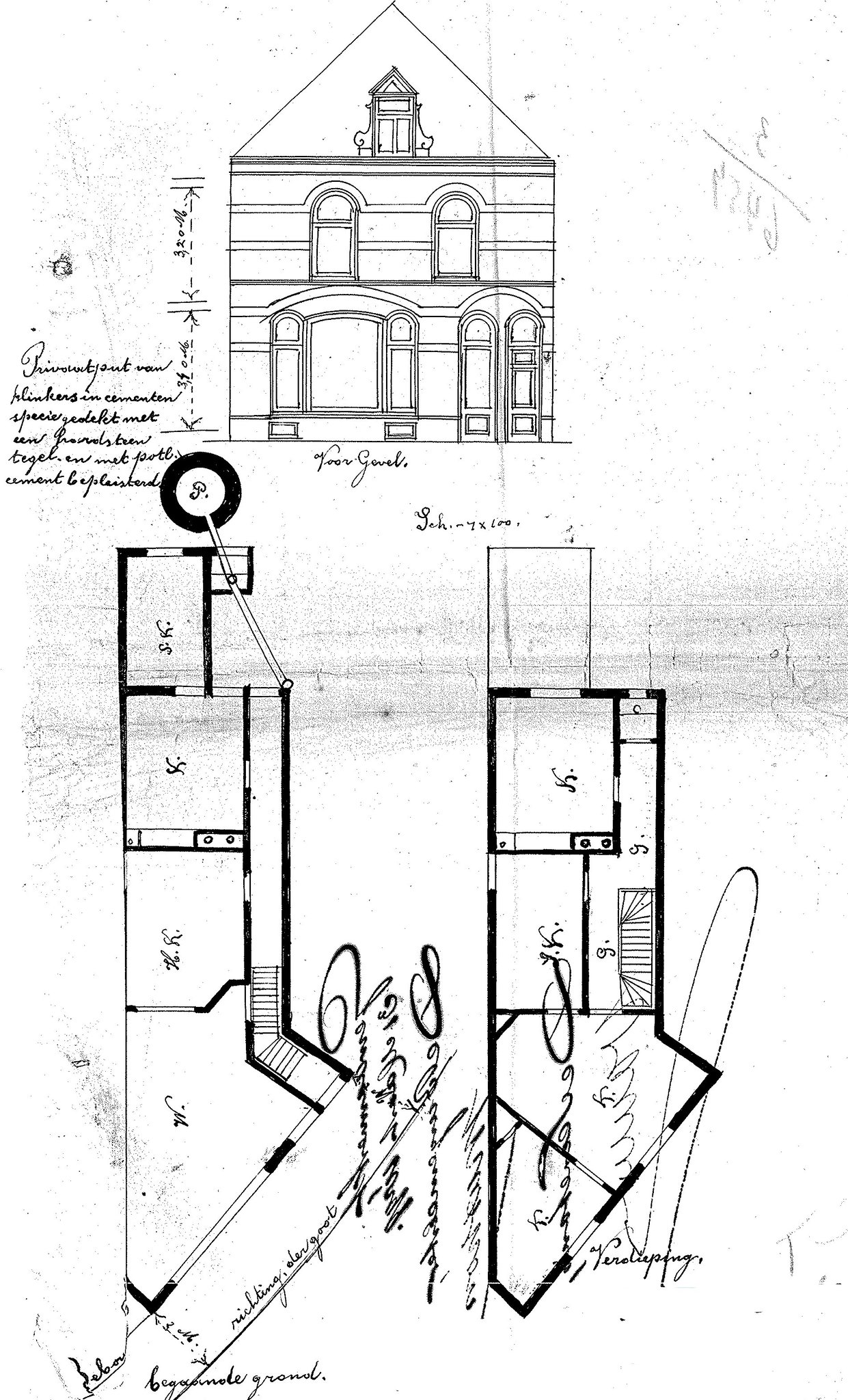 Bouwtekening uit 1899 van Tweede Walstraat 104-106 (bron: bouwarchief gemeente Nijmegen)