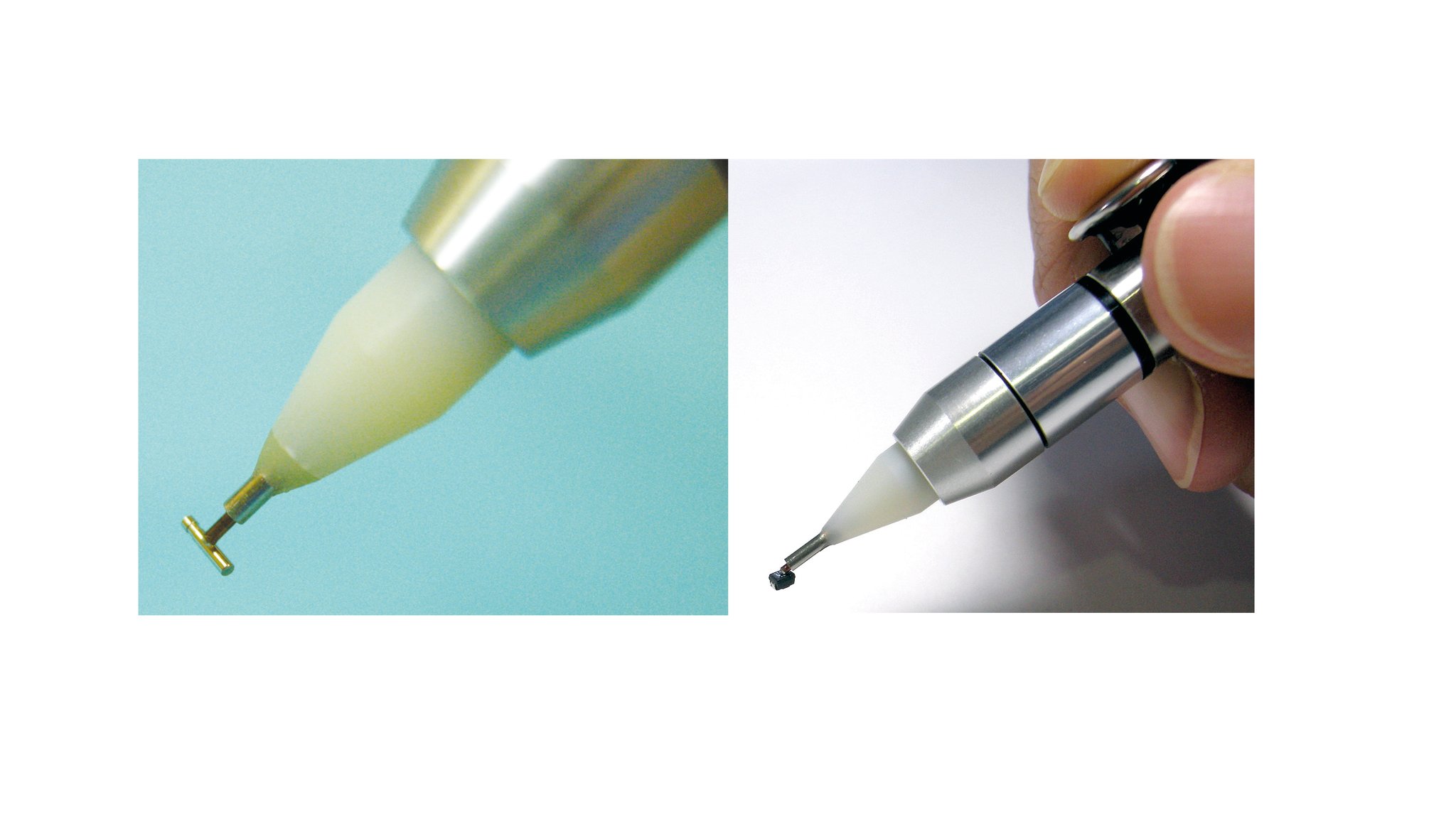 Close-ups of tips holding samples