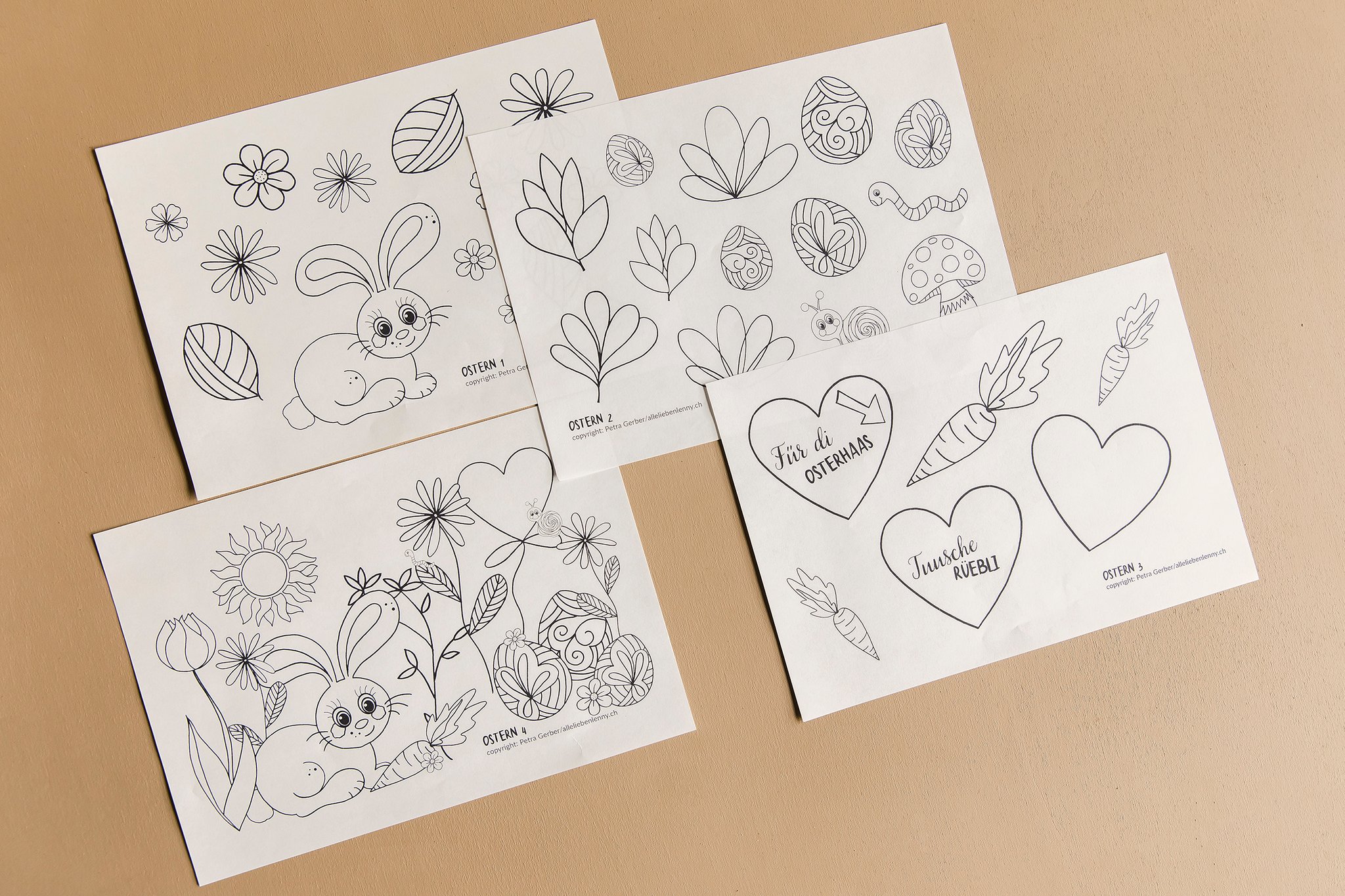 4 Blätter zum Ausmalen