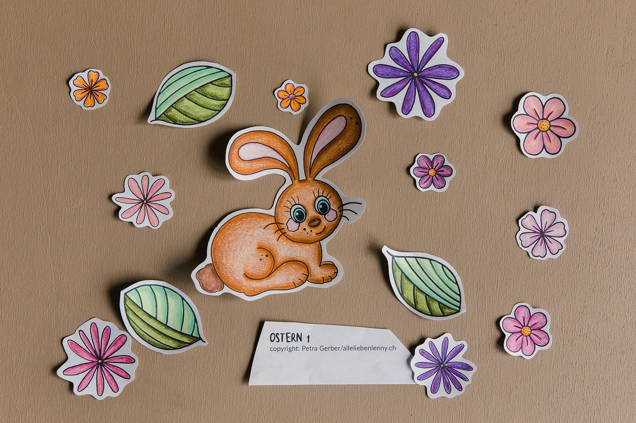 Hase, Blätter, Blumen