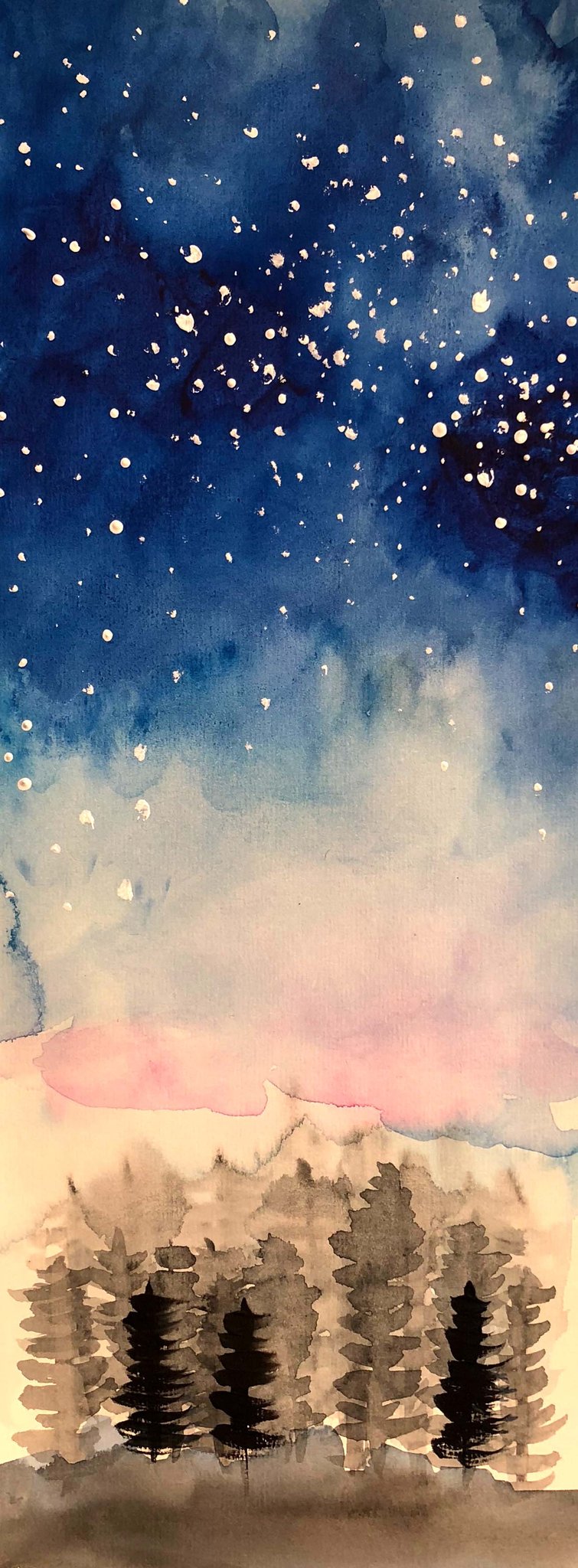 WINTERABEND   Acryl auf Papier  40 x 20 