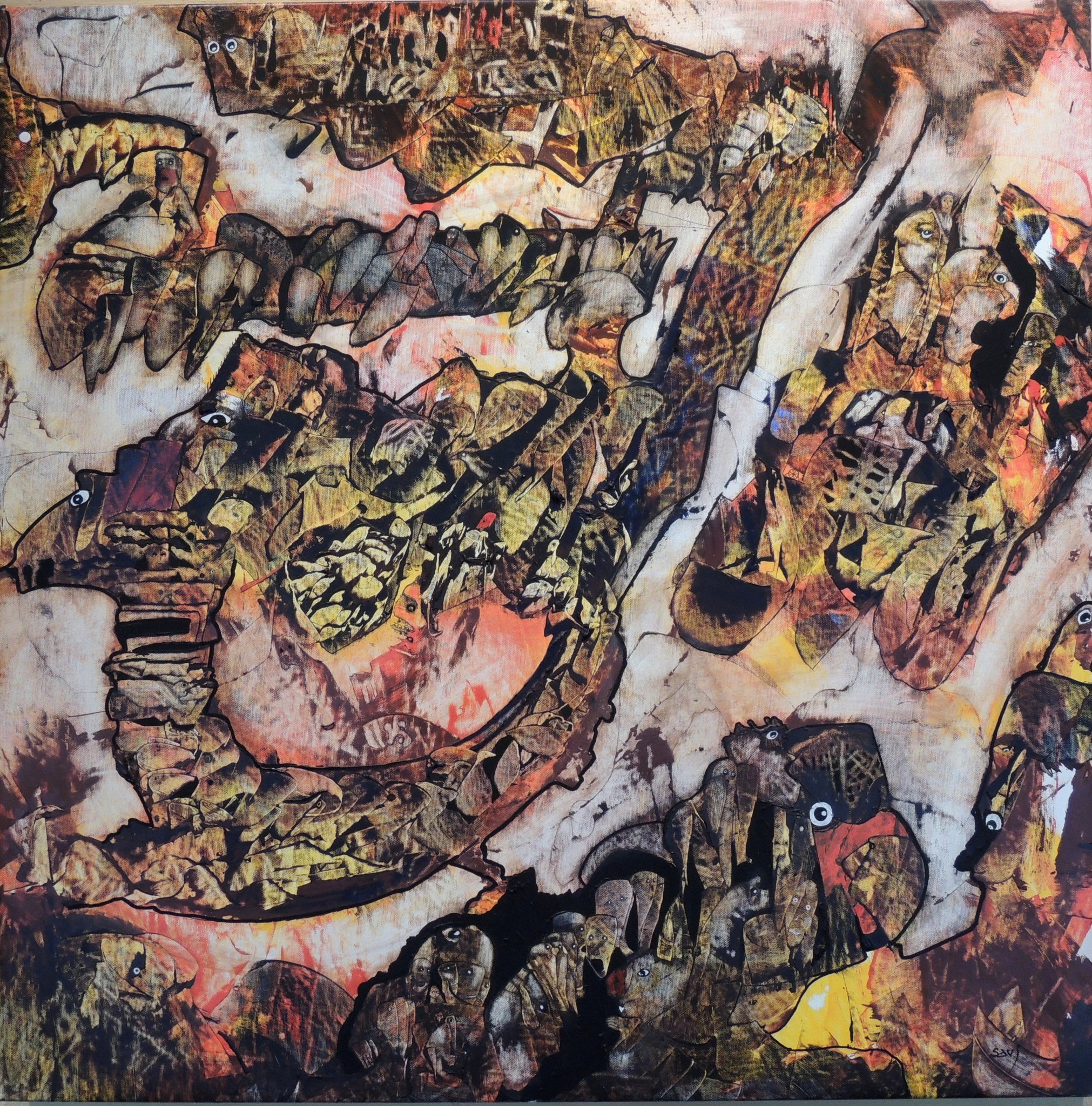 La vie d'en-bas - Technique mixte - 80x80 cm