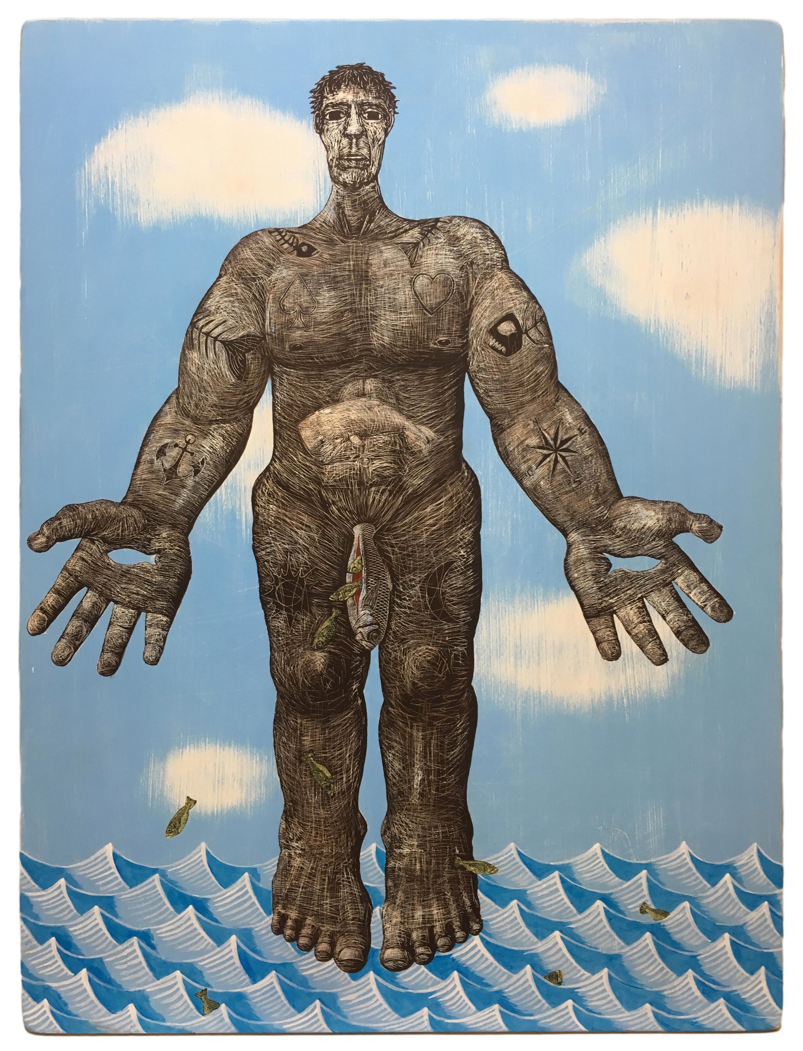 "Série La grande distribution N°4" - Techniques mixtes sur bois - 80x60cm