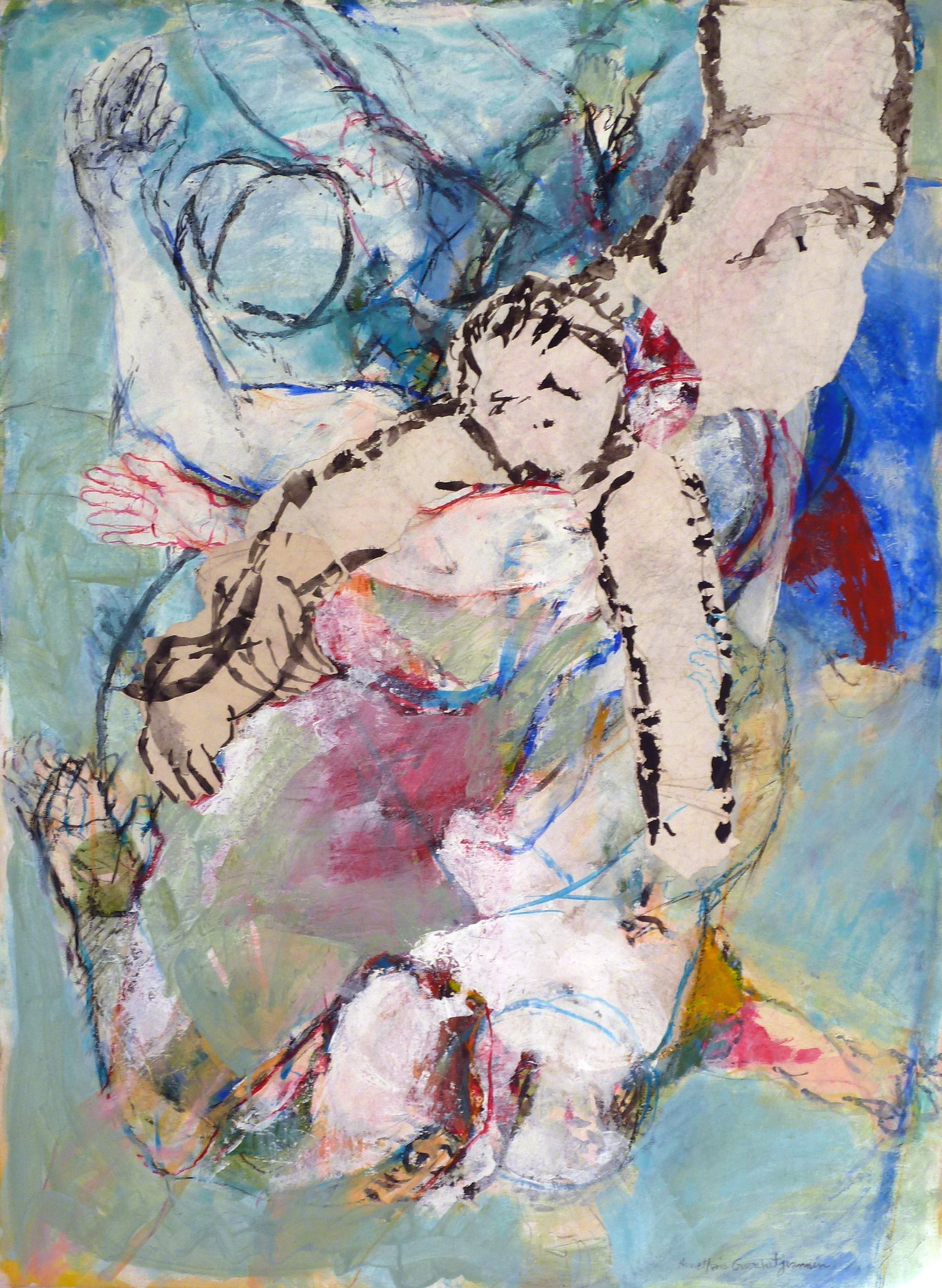 Sur le seuil - acrylique et collage sur toile - 100x73 cm