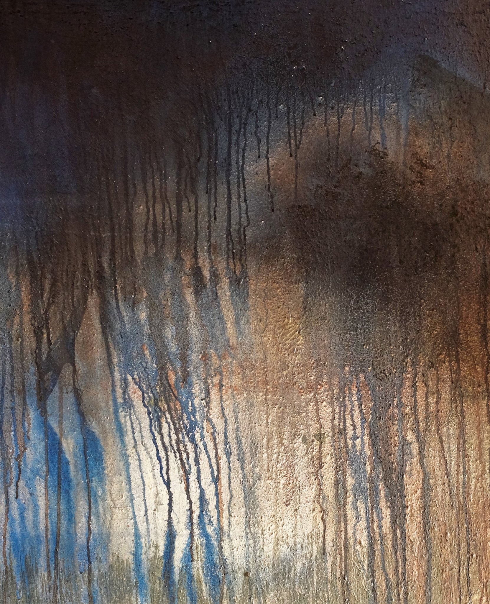 "Découlé" - 100 x 100 Pigments sur bois de chantier