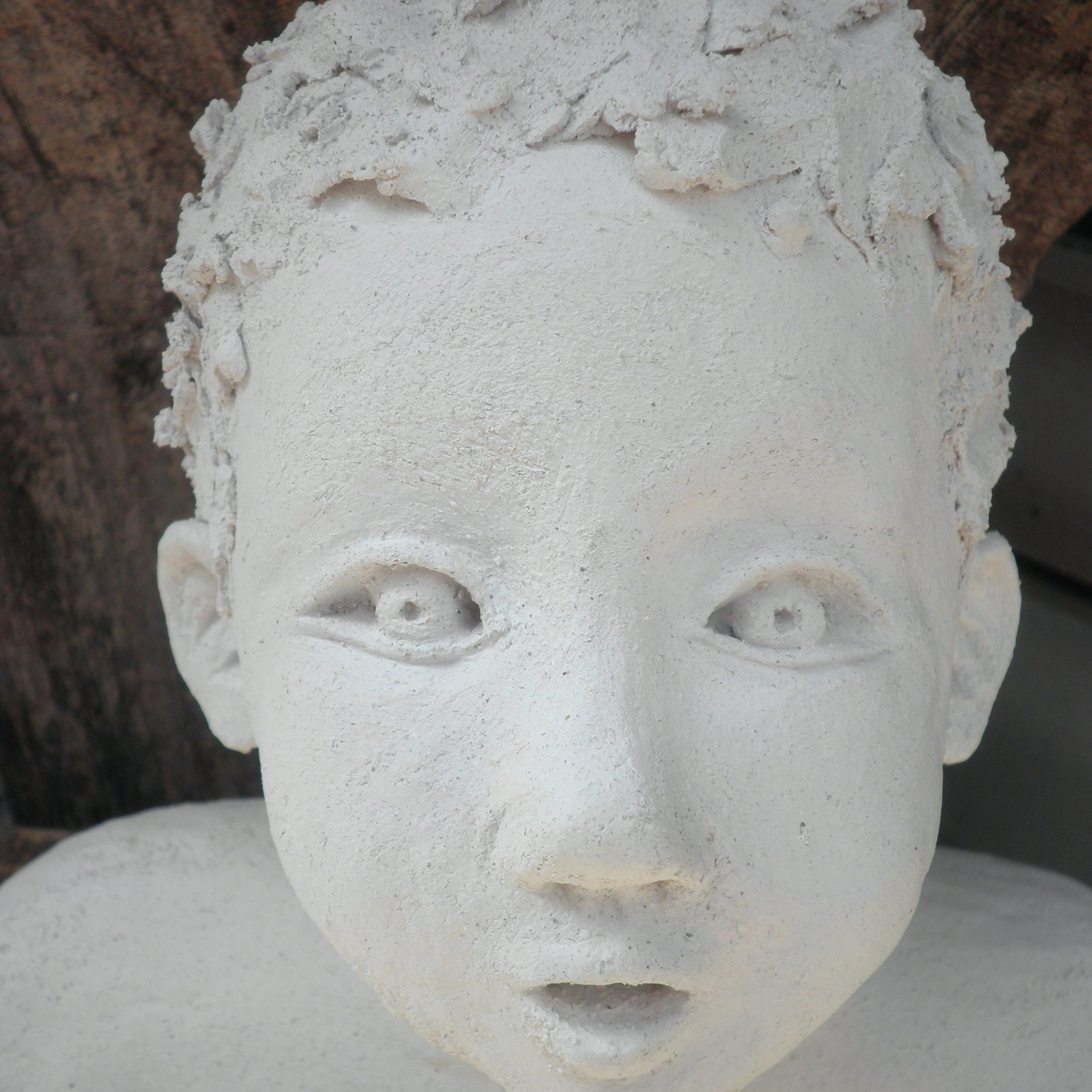 Etonnement grès blanc, 19 cm. Sculpture Claudette Briand