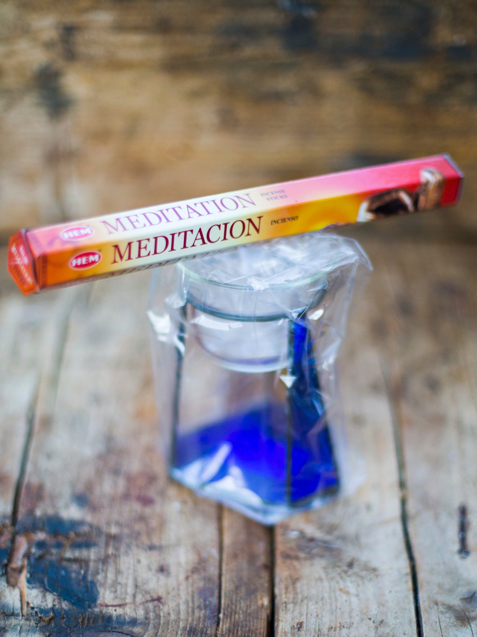 Glas in lood waxinelicht houder + wierook Meditation - Aangeboden door Jevaba