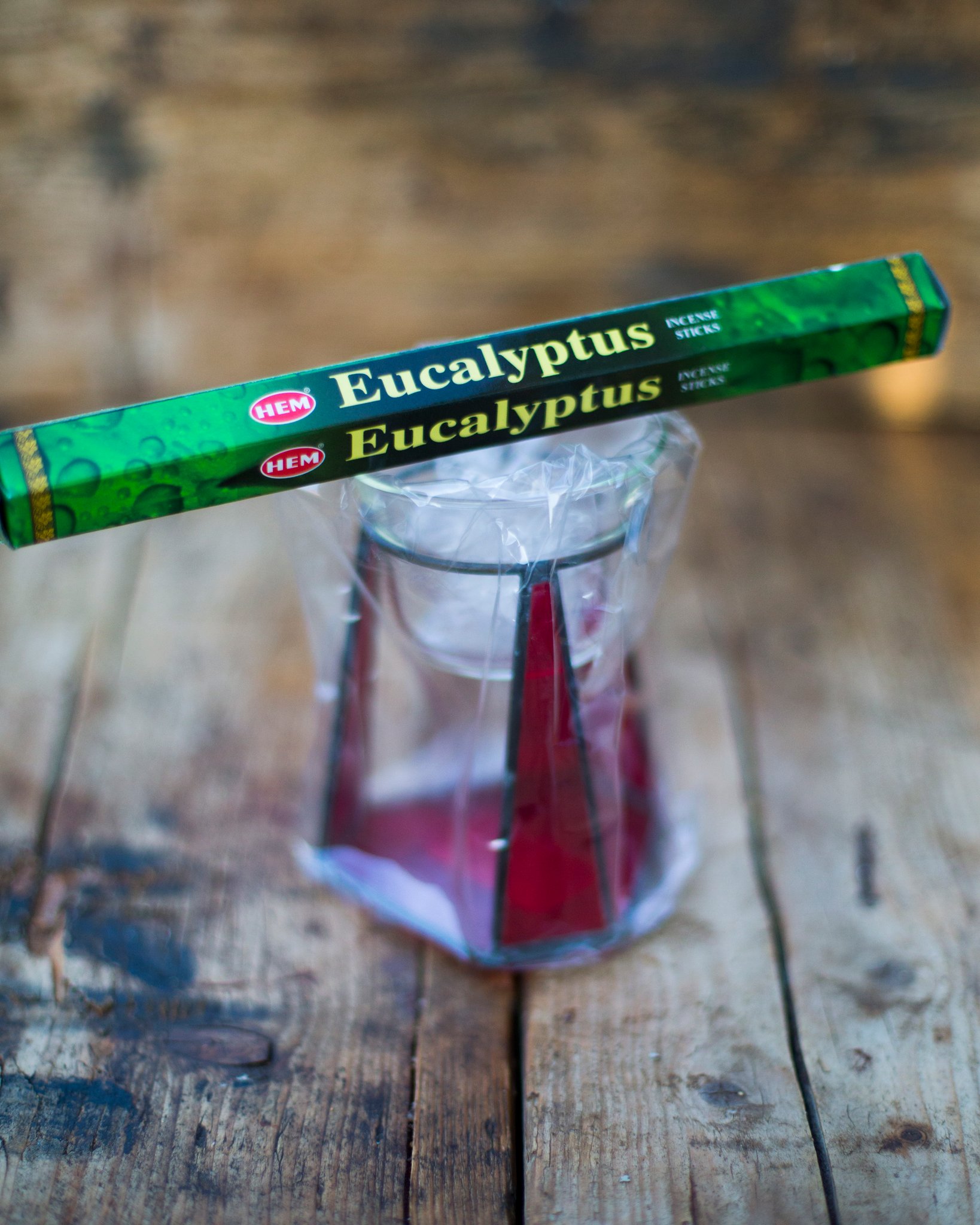 Glas in lood waxinelicht houder + wierook Eucalyptus - Aangeboden door Jevaba