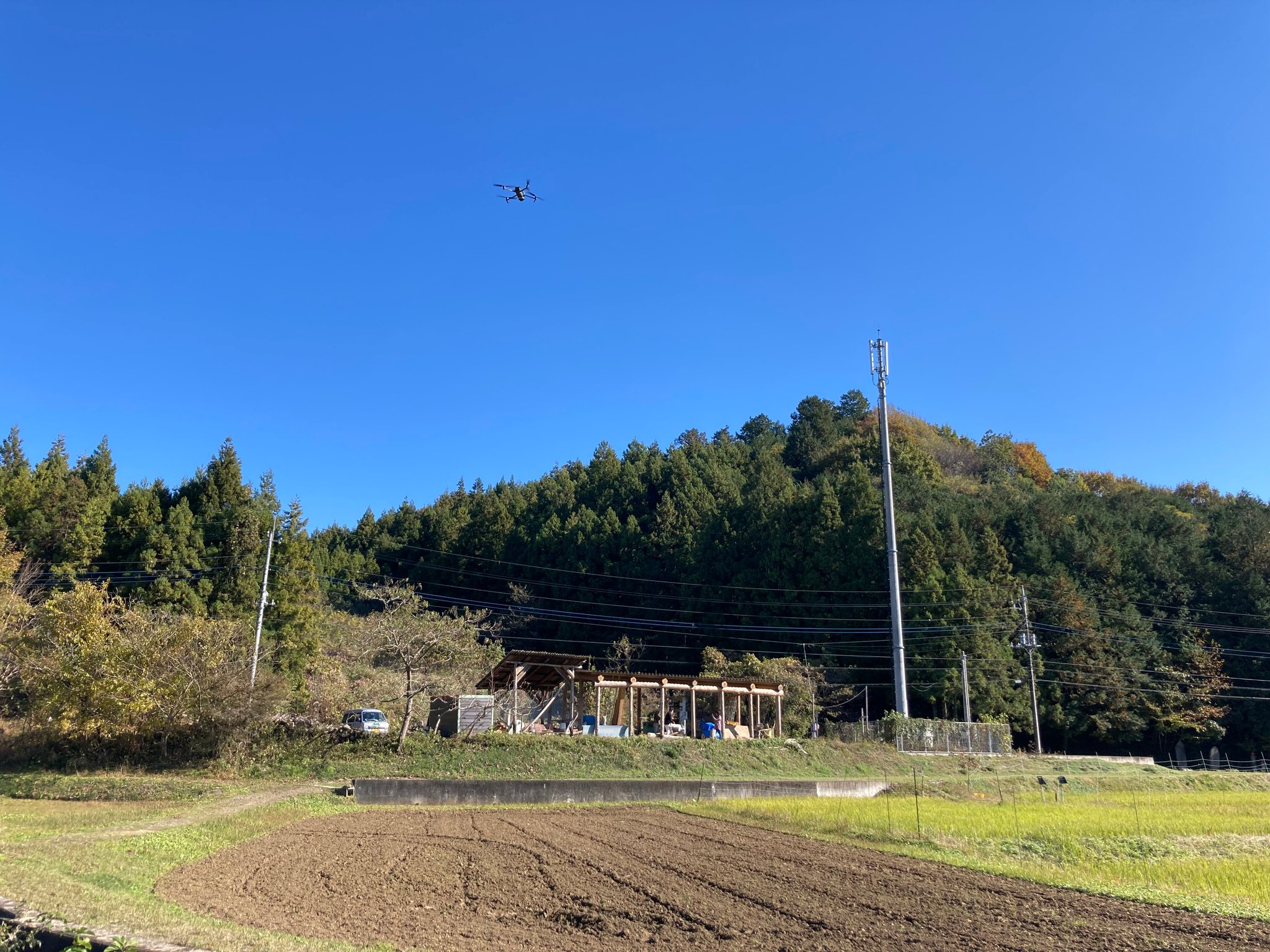 丸太小屋に接近中