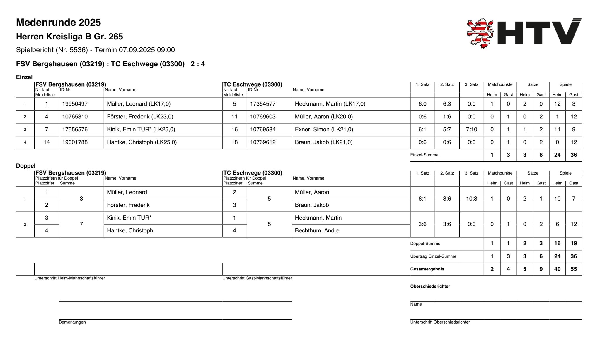 7. September 2025 gegen FSV Bergshausen