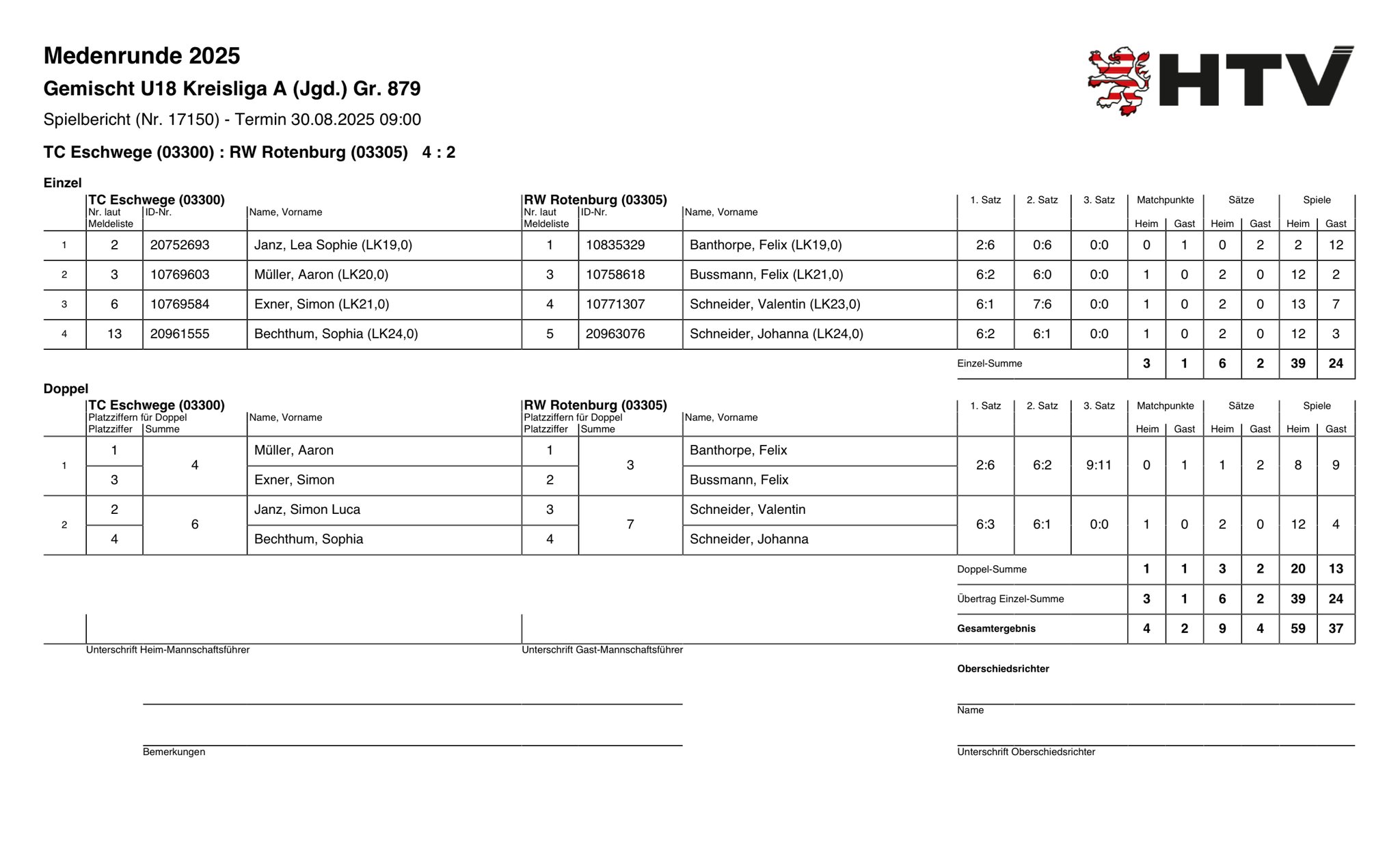 30. August gegen RW Rotenburg