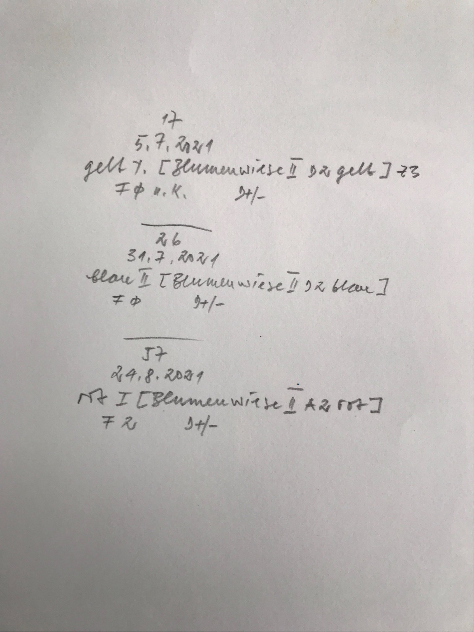 Dokumentation der einzelnen Druckvorgänge (Rückseite)