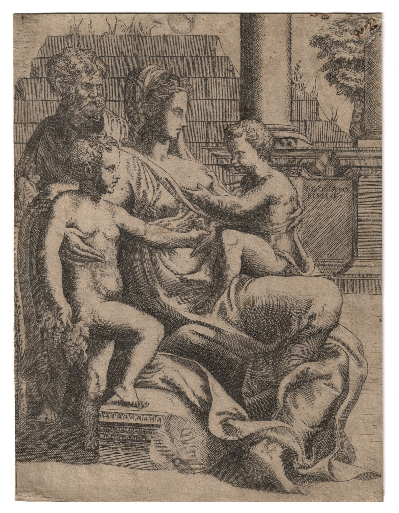 Giulio Bonasone. Die heilige Familie mit dem Johannesknaben