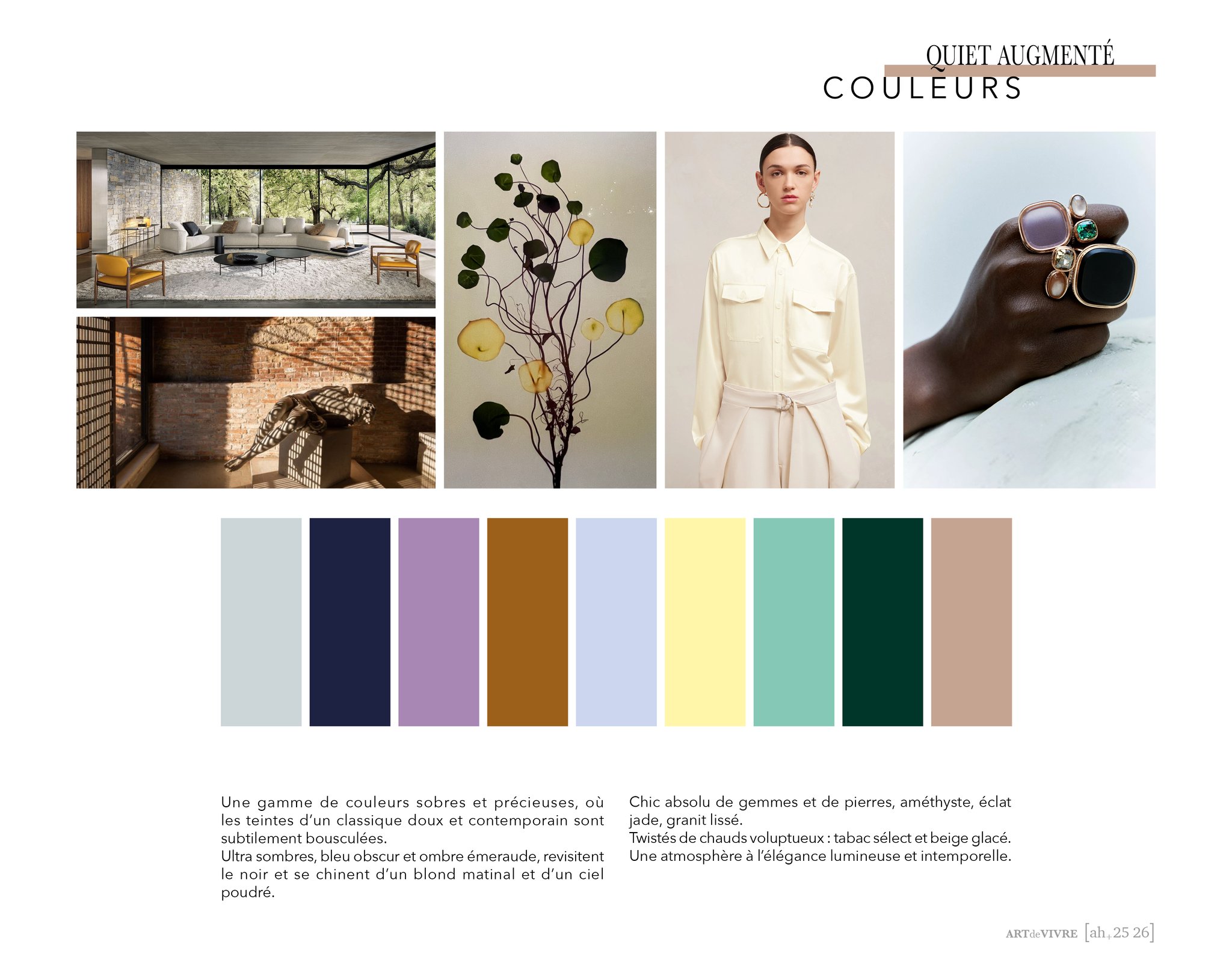 Art de vivre ah 25-26 l Scénarios Lifestyle l Gammes de couleurs & harmonies l Focus Matières, Décors et Finitions 