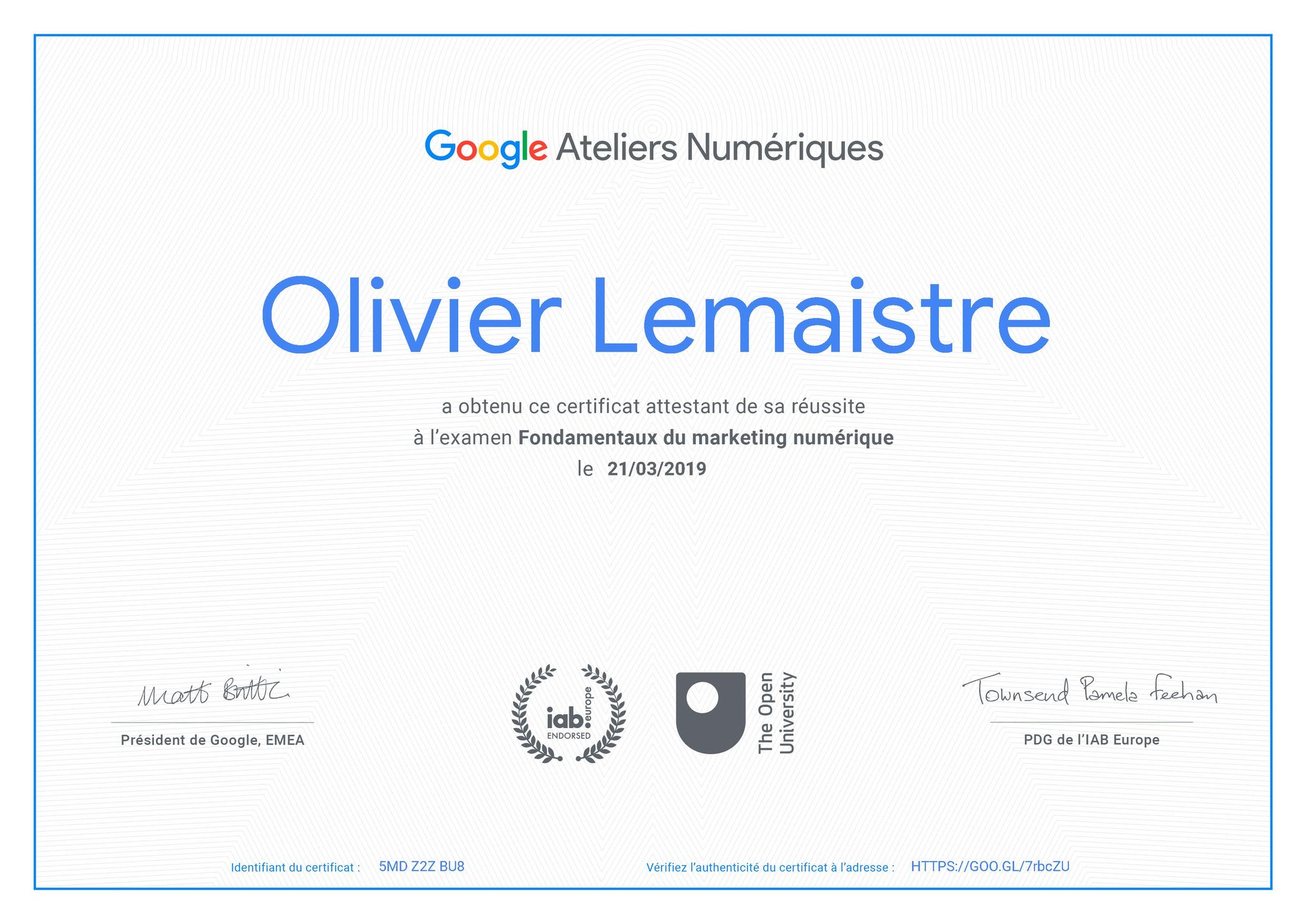 Certification Fondamentaux du marketing numérique Google
