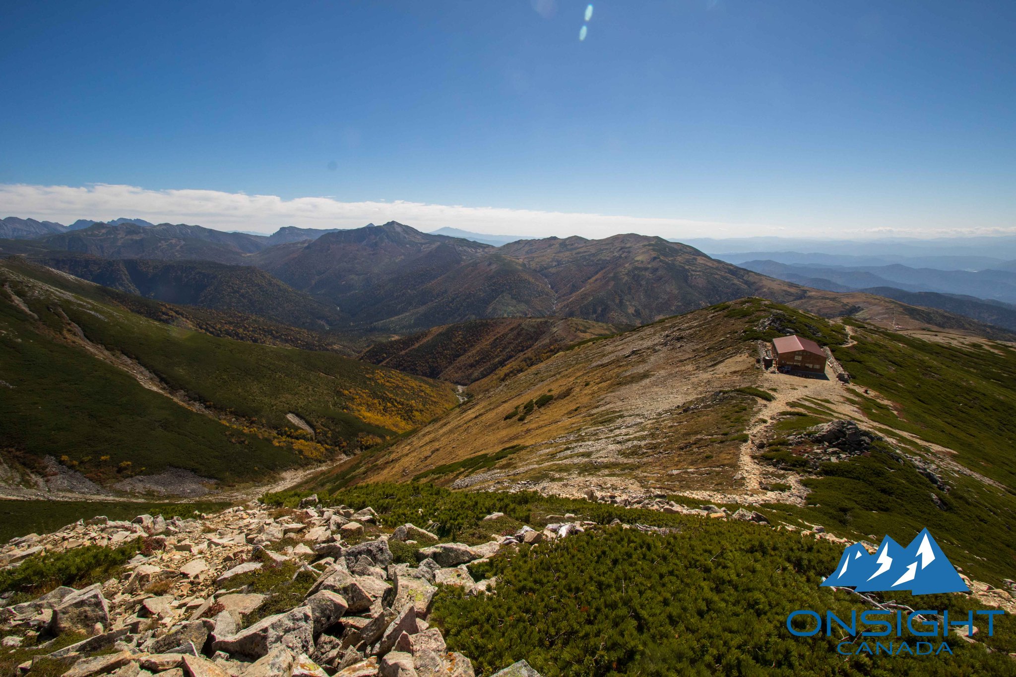 Looking down  hut we stay