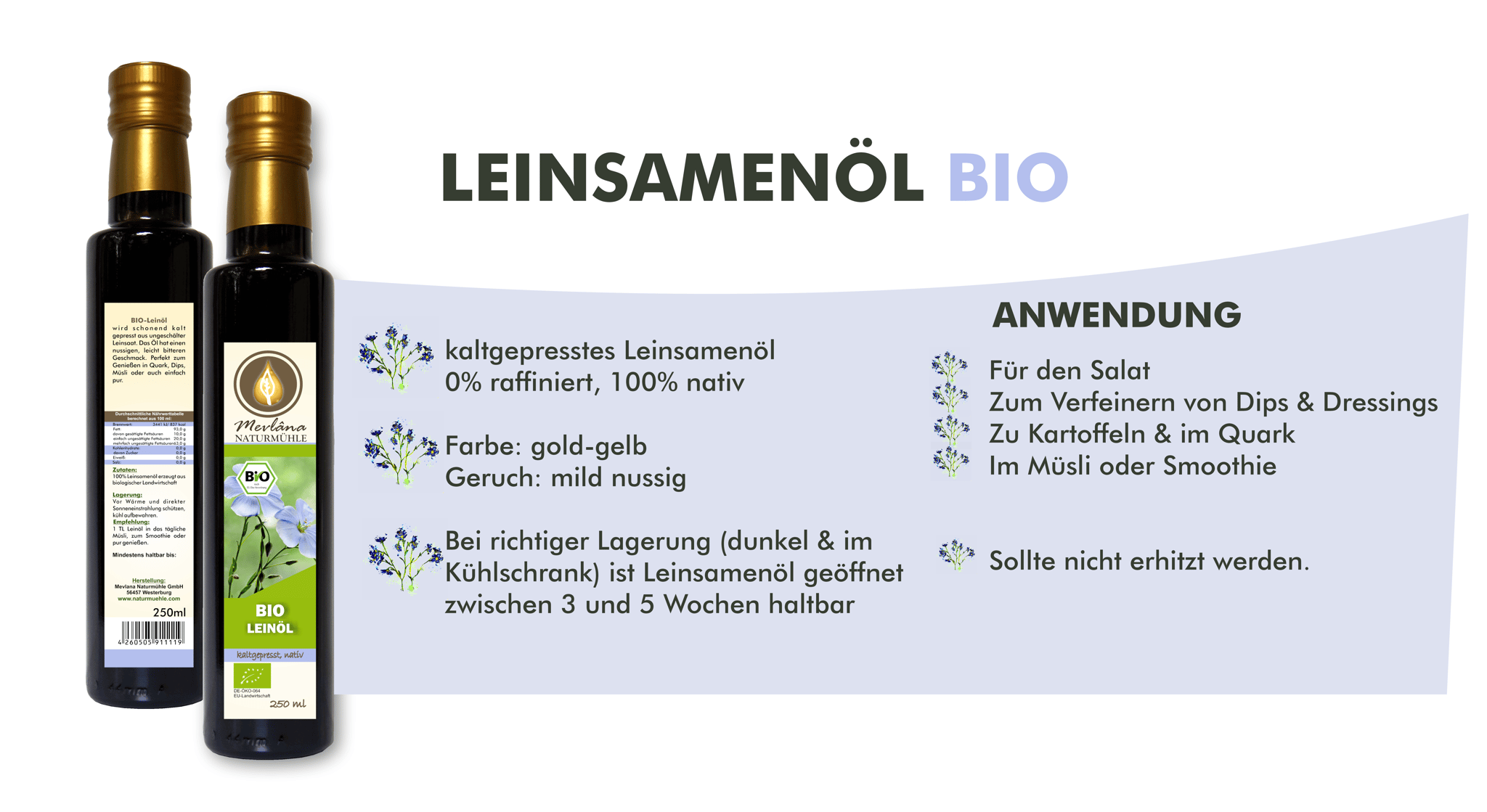 Bio Leinsamenöl/ Leinöl kaltgepresst Kurzinfo