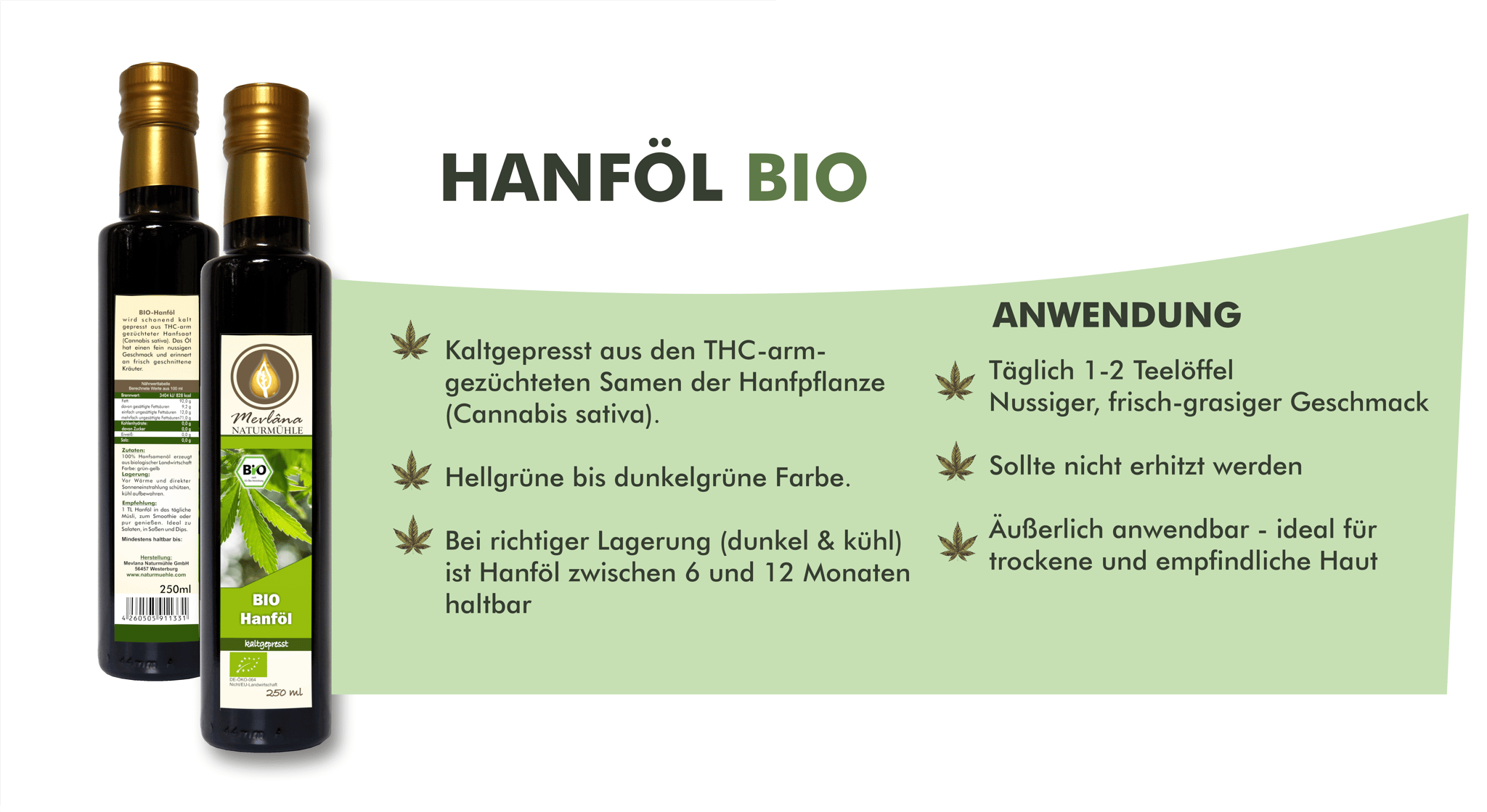 Bio Hanfsamenöl kaltgepresst Kurzinfo