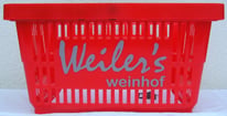 Einkaufskorb rot, bedruckt mit Logo Weiler´s Weinhof in grau