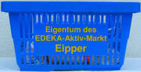 Mit Logodruck in gelb, blauer Einkaufskorb, Edeka Eipper