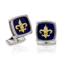 Exklusive Manschettenknöpfe in Weissgold mit Gelbgold Motiv auf blauem Hintergrund aus der Matrix Kollektion der Goldschmiede OBSESSION