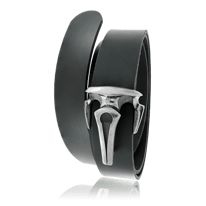 Schwarzer Ledergürtel mit einer Schnalle in Silber aus der Gremlin Männerschmuck Kollektion der Goldschmiede OBSESSION