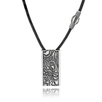 Anhänger in Edelstahl an einem Ledercollier aus der Schatzkarten Kollektion der Goldschmiede OBSESSION Zürich und Wetzikon