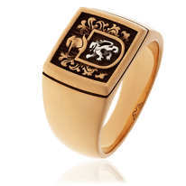 Wappen-Ring in Rotgold mit individuellen Familienwappen in Weissgold aus der Herrenschmuck-Kollektion Klassik-Antik von der Goldschmiede OBSESSION