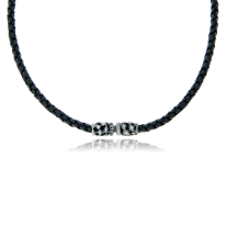 Geknüpftes Ledercollier mit Verschluss in Silber aus der Mikrokosmos Männerschmuck Kollektion der Goldschmiede OBSESSION