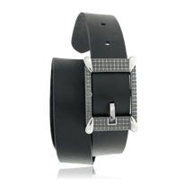 Schwarzer Ledergürtel mit einer Schnalle in Silber aus der Matrix Kollektion der Goldschmiede OBSESSION