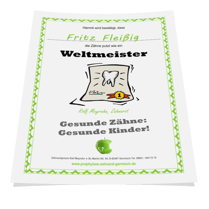 Putz-Urkunde für gute Zähneputzer. Gibt es bei uns in der Zahnarztpraxis! (© Doc S)