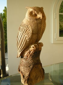 Schnitzerei Holzfigur Bildhauerei Uhu Eule Paul Widmer