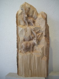Steinbock Schnitzerei Holzbildhauer Paul Widmer Holzskulptur Wurzelschnitzerei