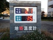 地中熱の温度計。気温が変わっても地中の温度はほとんど変わらない。（河口湖町で撮影）