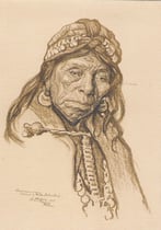 Vielle indienne Aracauna de Temuco Chili 1925 fusain André Aaron Bilis