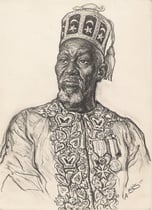 Zounon Madje -roi de la Nuit- Chef Supérieur de Porto Novo, Dahomey exposition coloniale Paris 1931 fusain André Aaron Bilis