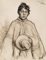 Jeune Indien Teuqué de Temuco Chili 1925 fusain André Aaron Bilis