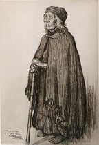 Vielle indienne Pireco de 115 ans de Temuco Chili 1925 fusain André Aaron Bilis