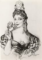 Micheline Boudet  -Comedie Française  (Rosine) 1955 fusain André Aaron Bilis