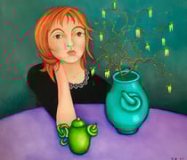 Keine Lösung (lila Tisch) 60x70cm, Öl auf Leinwand  ©Sonja Rieser 2021/22