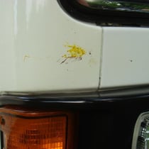 Auf dem Campingplatz bemerkten wir dann, daß wir einen üblen Verkehrsunfall auf der Autobahn hatten!